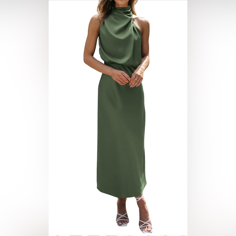 Green Halter Sheath Maxi Dress for Wedding Guests